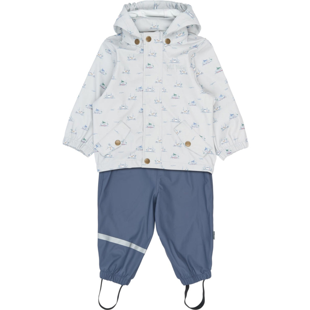 Køb Petit Piao Pearl Blue Boat AOP PPDai Regntøj Sæt W. Susp.