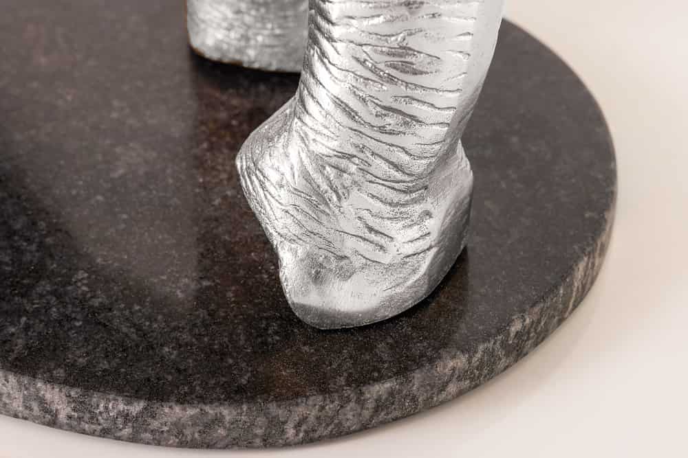 Runder Beistelltisch ELEPHANT 80cm silber Metall Glas Marmor Skulptur handmade