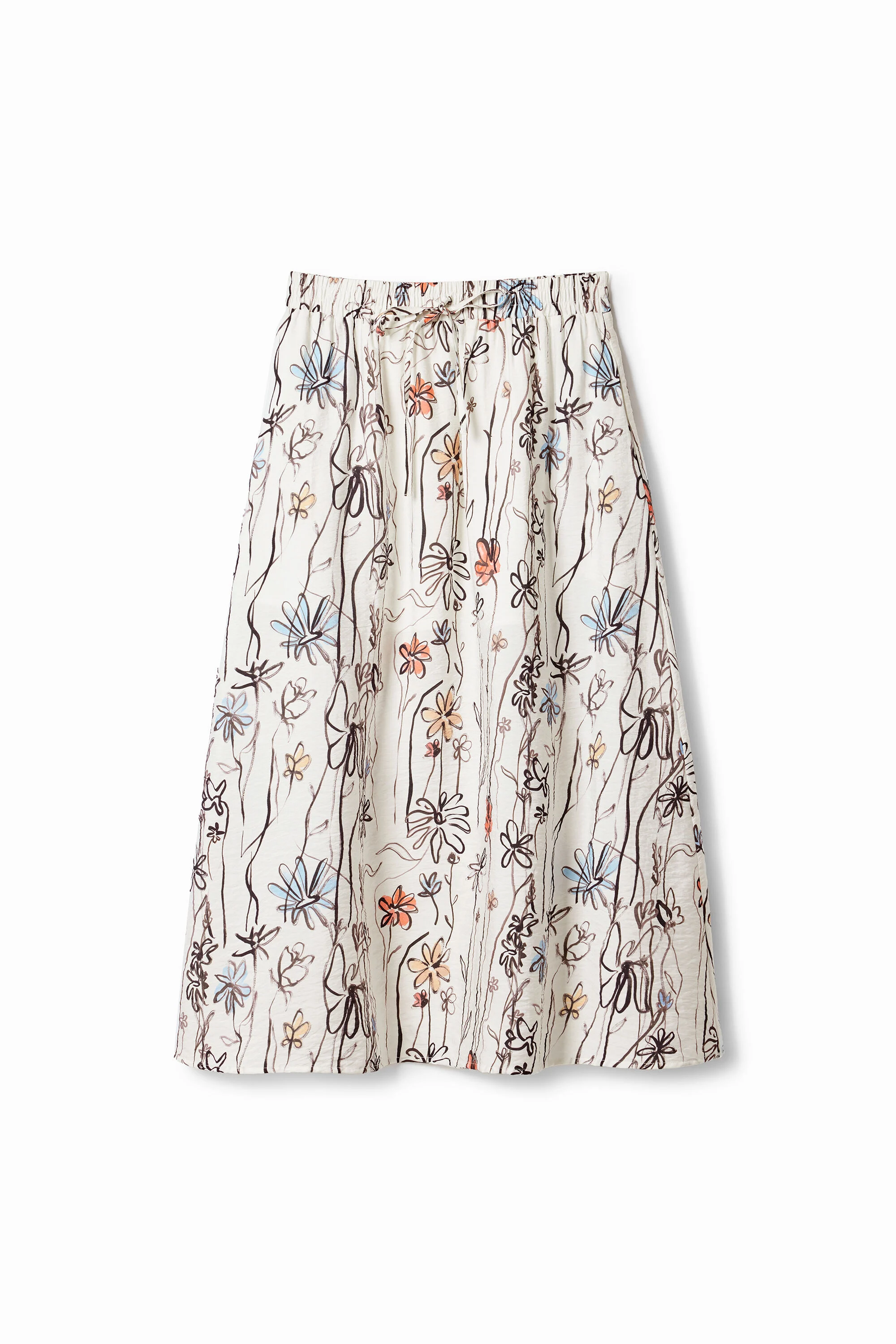 Falda midi flores ilustradas