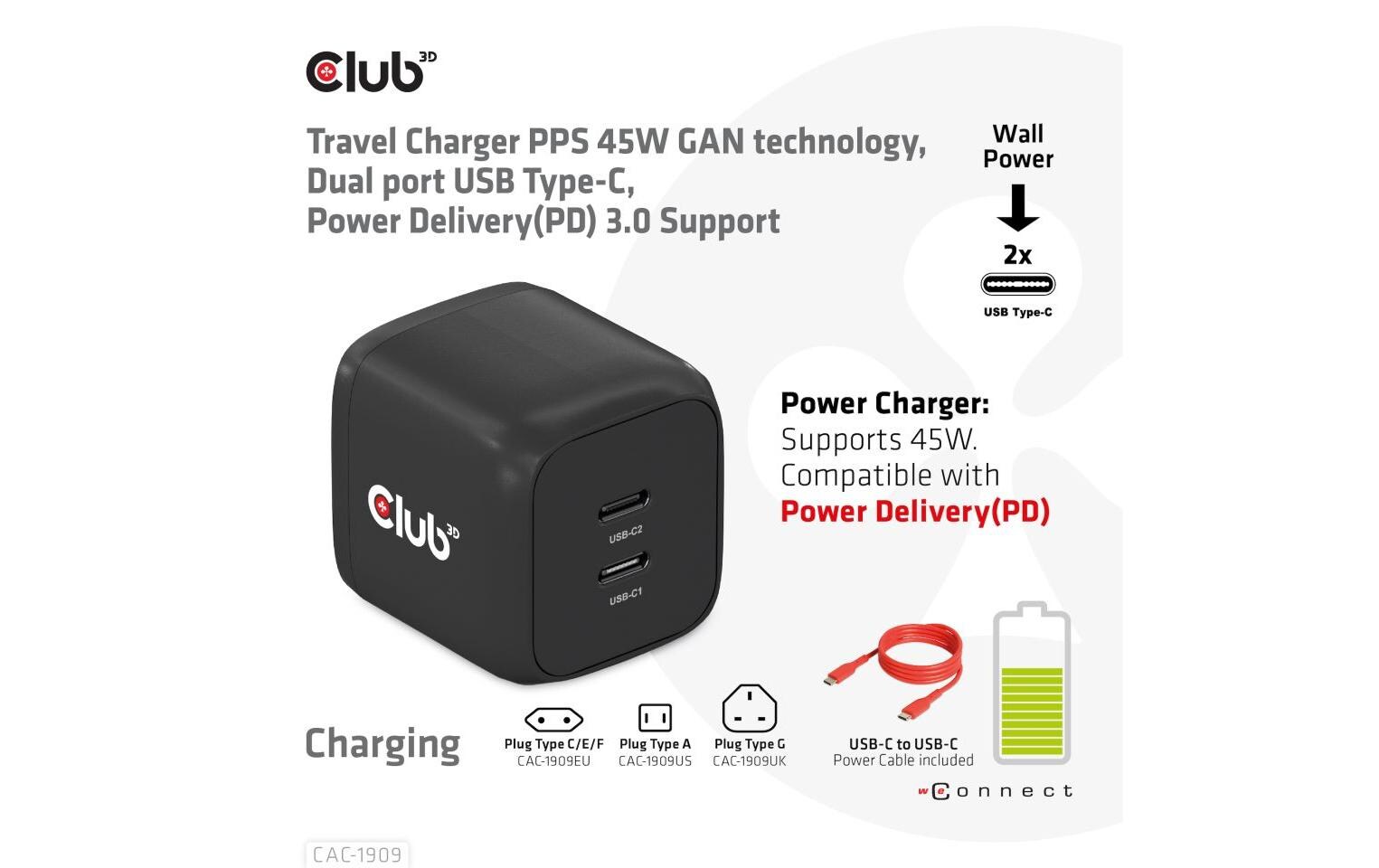 USB-Wandladegerät CAC-1909Kompakter USB-Ladeadapter mit PowerDelivery und GaN-Technologie