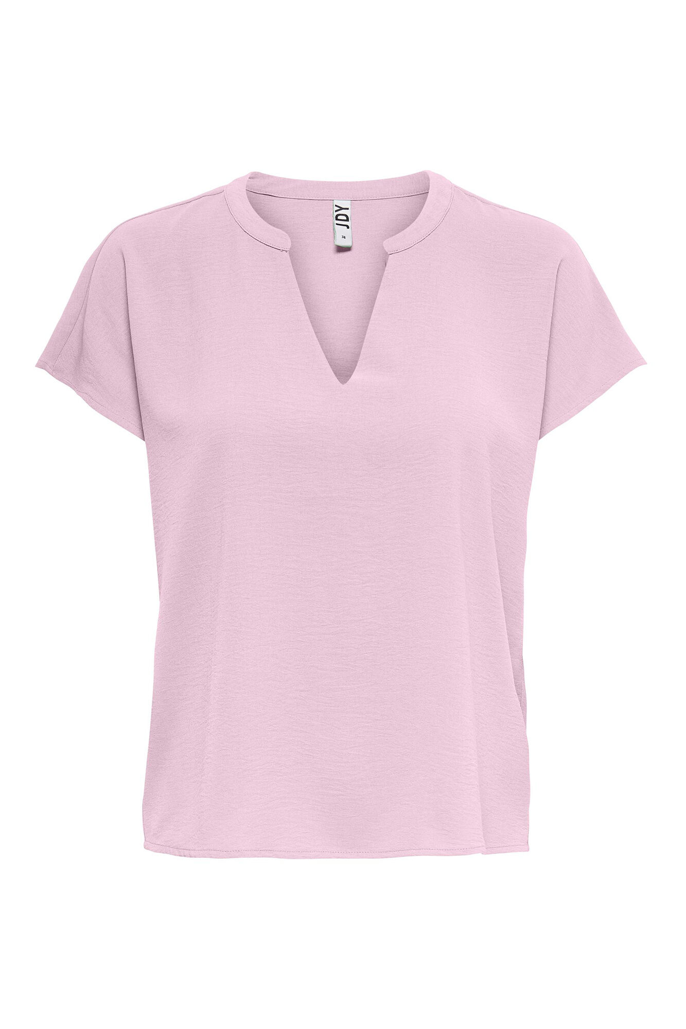 Blusa lisa com decote em V e mangas curtas.