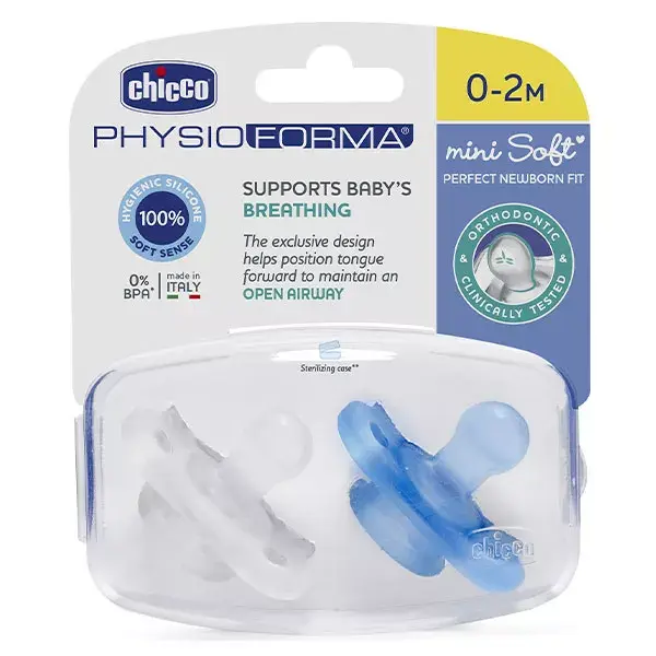 Chupeta Chicco Physio Forma Mini Soft Physiological +0m Azul Pacote com 2