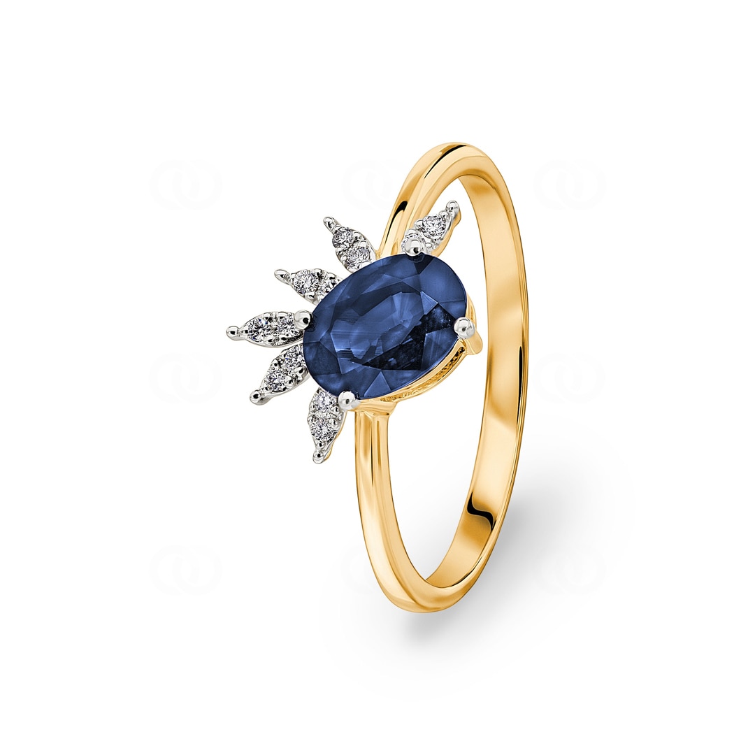 Saphirring 750/18 K Gelbgold mit Diamanten 0.05 ct H/si