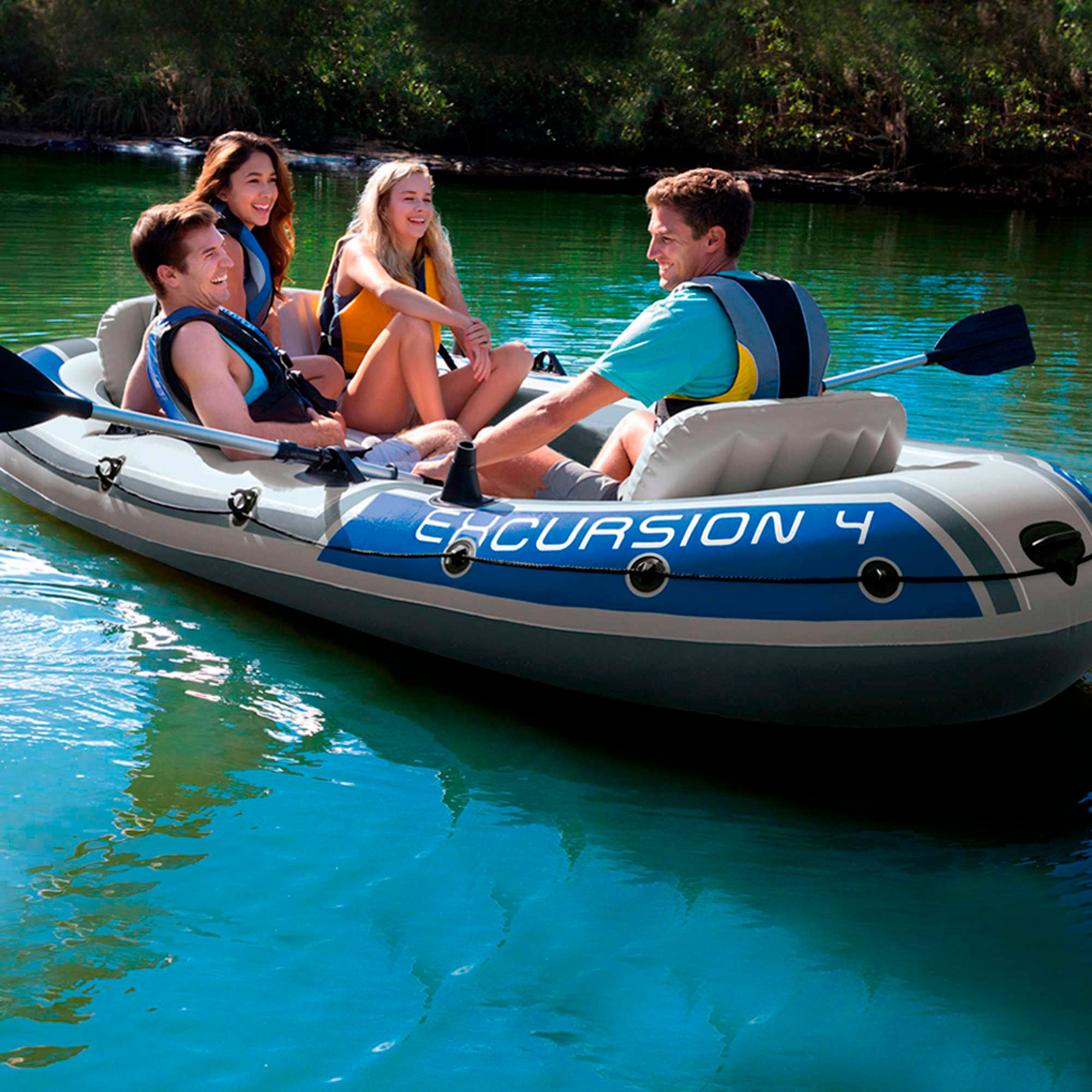 Bote inflável Intex Excursion 4 com 2 remos, 315x165x43 cm