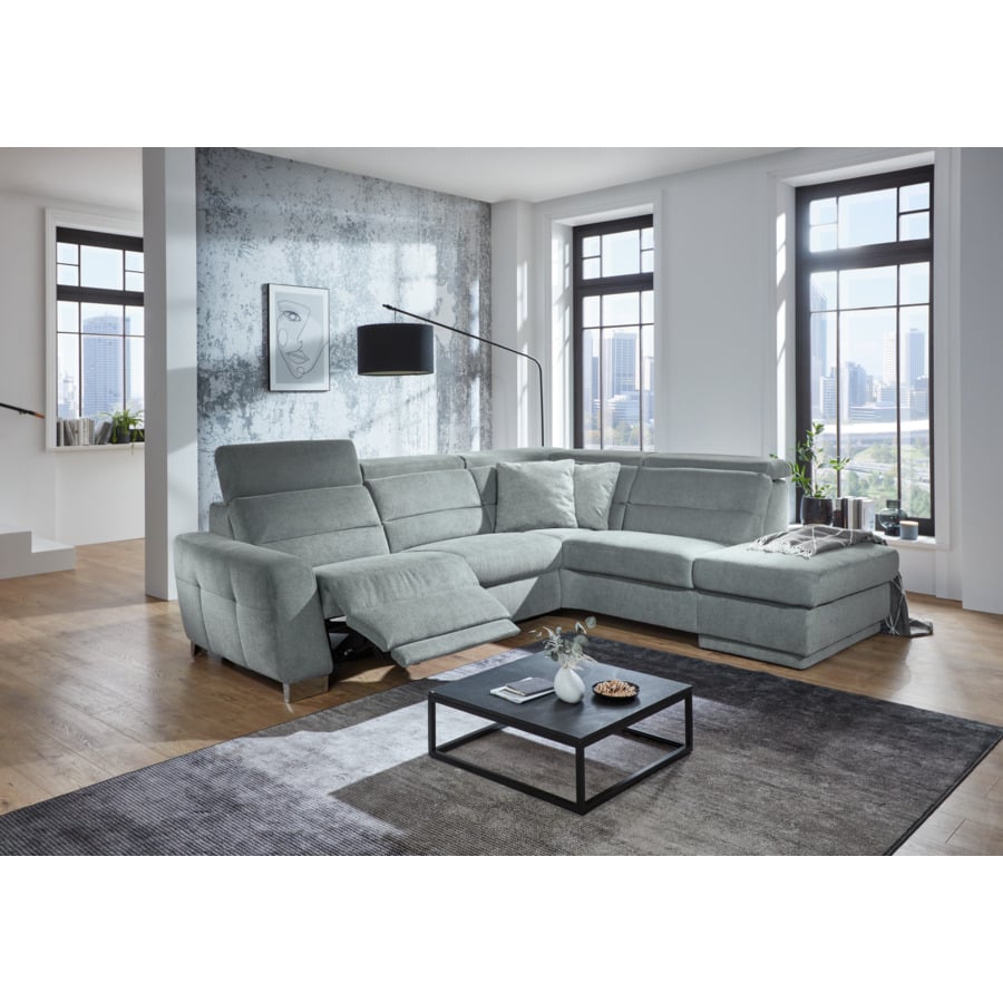 Ecksofa Regensburg Stoff steel, Ottomane rechts