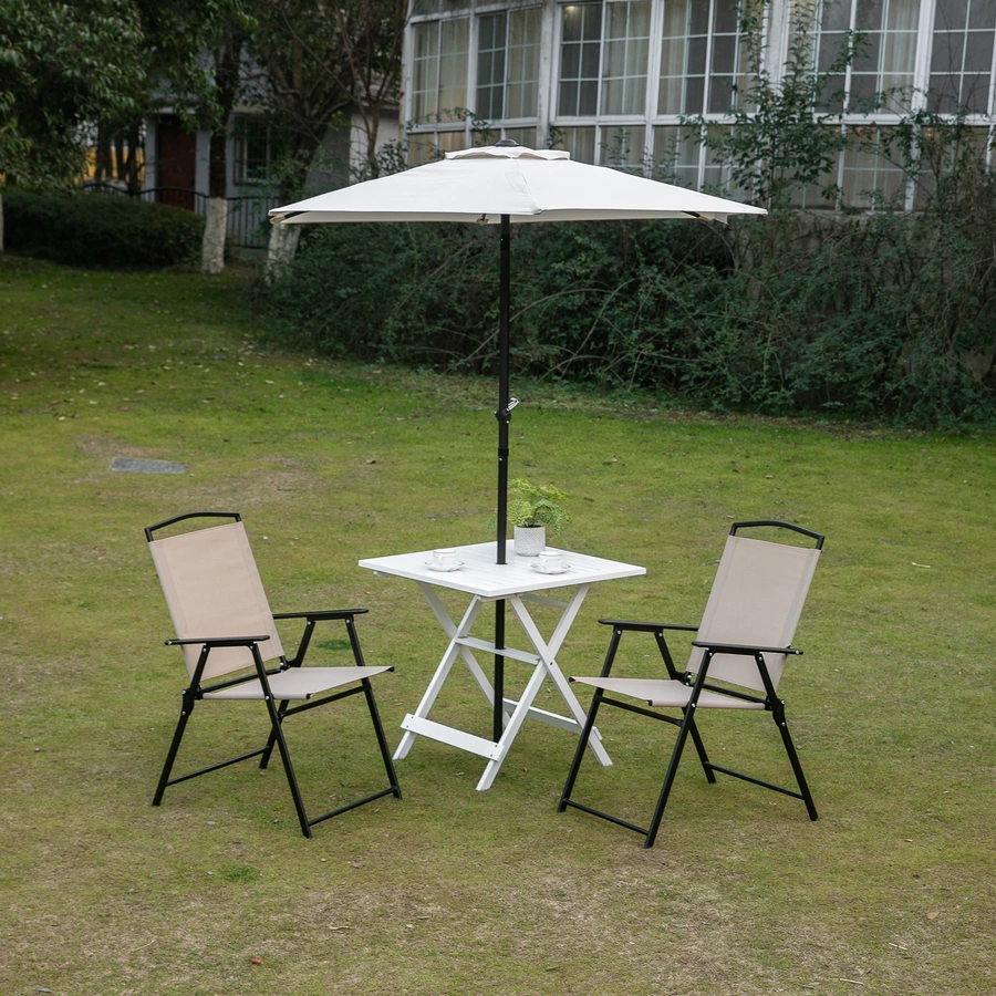 Outsunny Gartentisch mit Schirmloch weiß