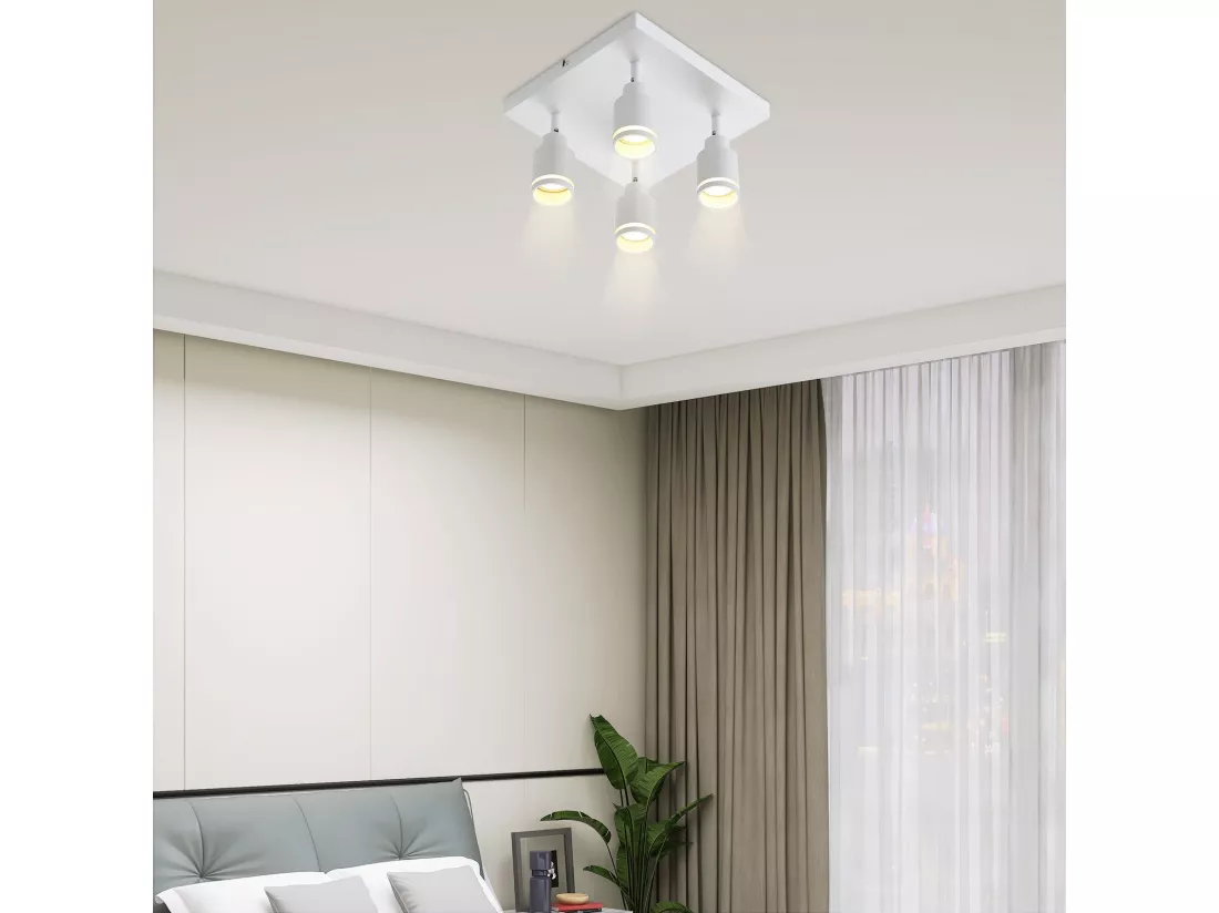 NETTLIFE Plafonnier LED 4 Spots de plafond : modèles carrés plafonnier Blanc Spot mural orientable GU10 intérieur métal, sans ampoule