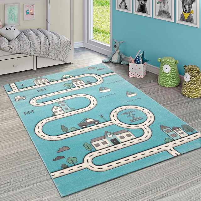 Paco Home Kinderteppich »Diamond 710« rechteckig 17 mm Höhe Kurzflor, Strassen-Spiel-Teppich, Kinderzimmer