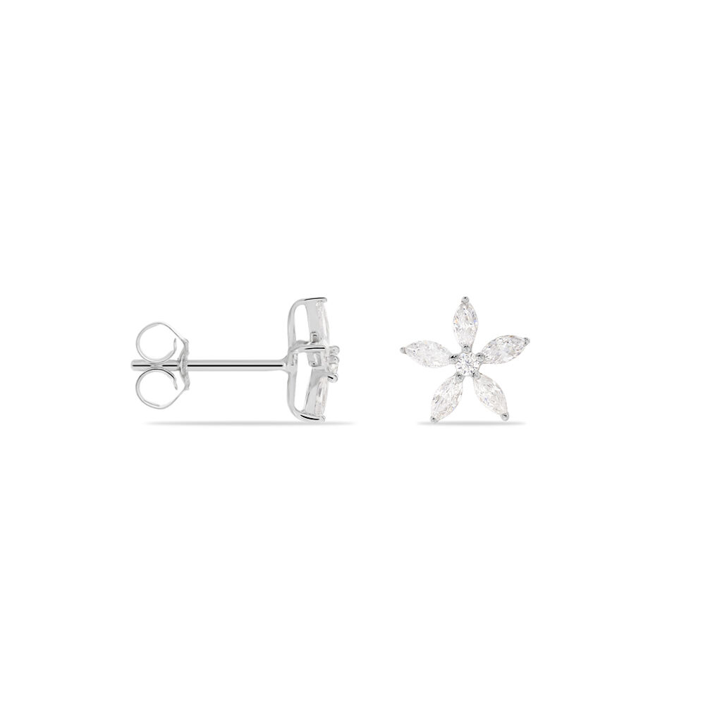 Boucles D'oreilles Puces Horcia Or Blanc Oxyde De Zirconium