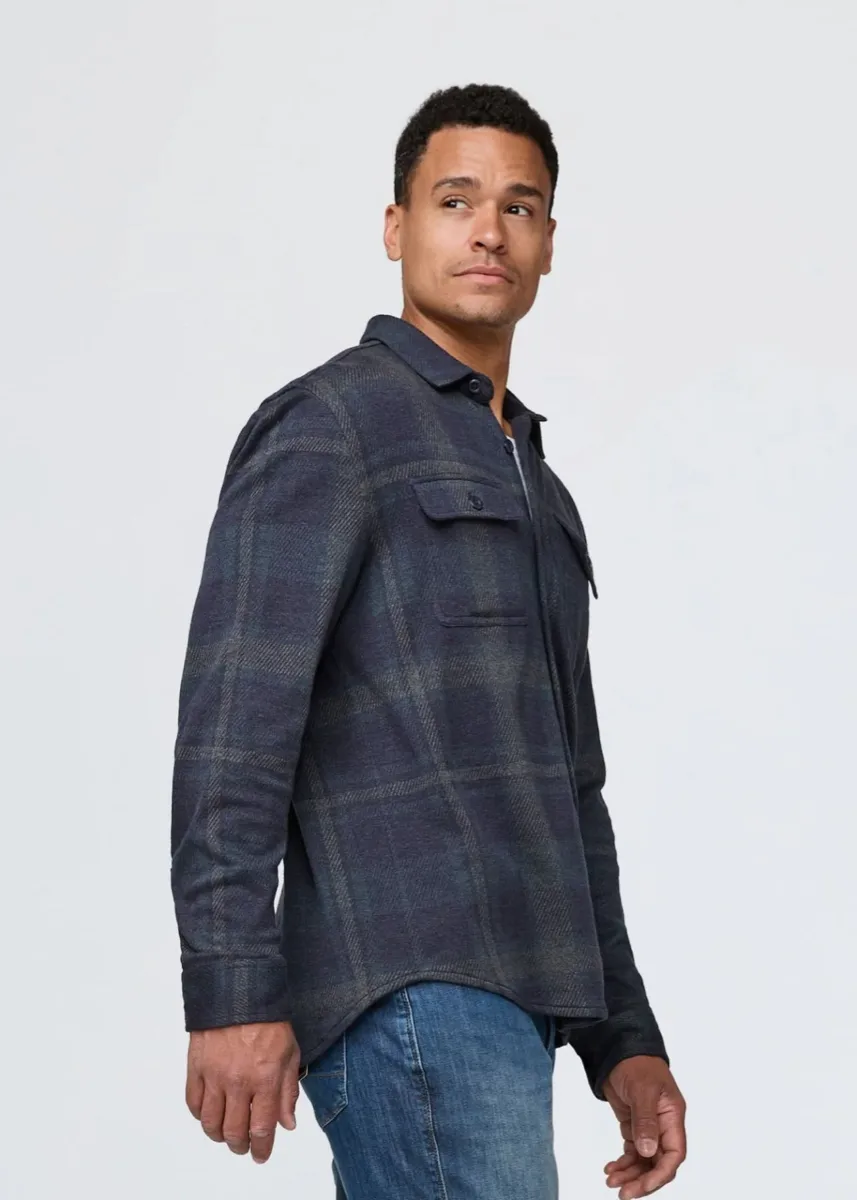 Duer Performance Flannel Button Down Heather Blue Plaid