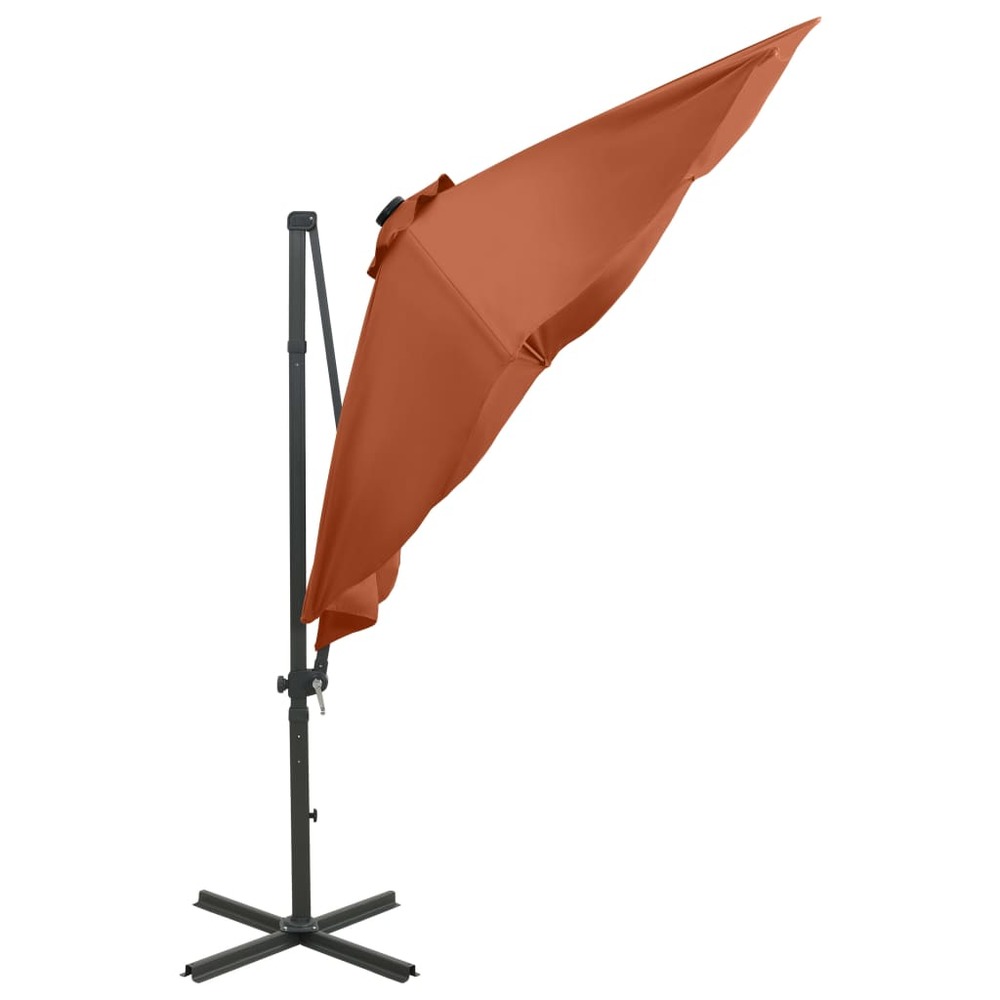Parasol meuble de jardin déporté avec mât et lumières led 300 cm orange