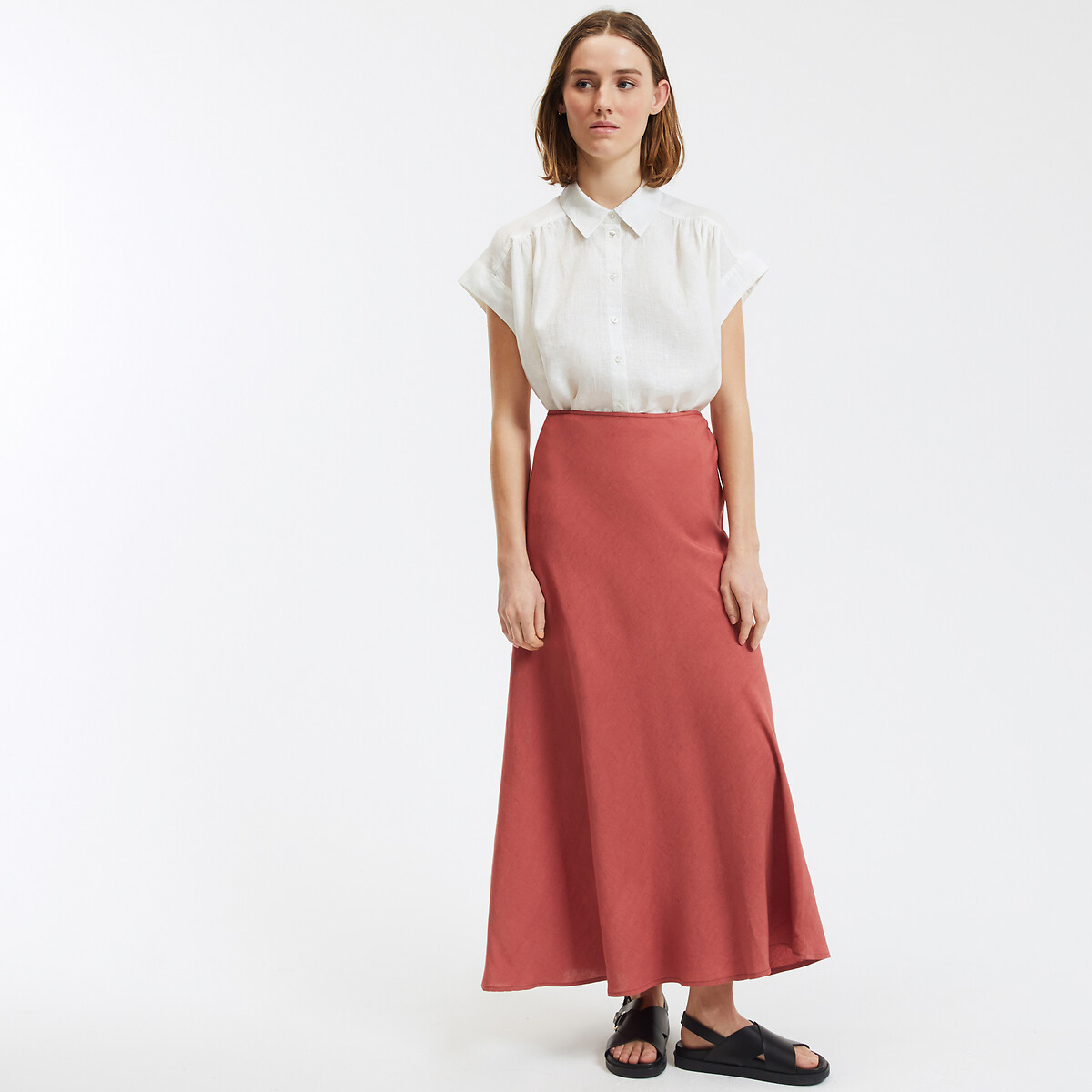 COLEÇÃO LA REDOUTE<br>Camisa de linho sem mangas, ombros franzidos