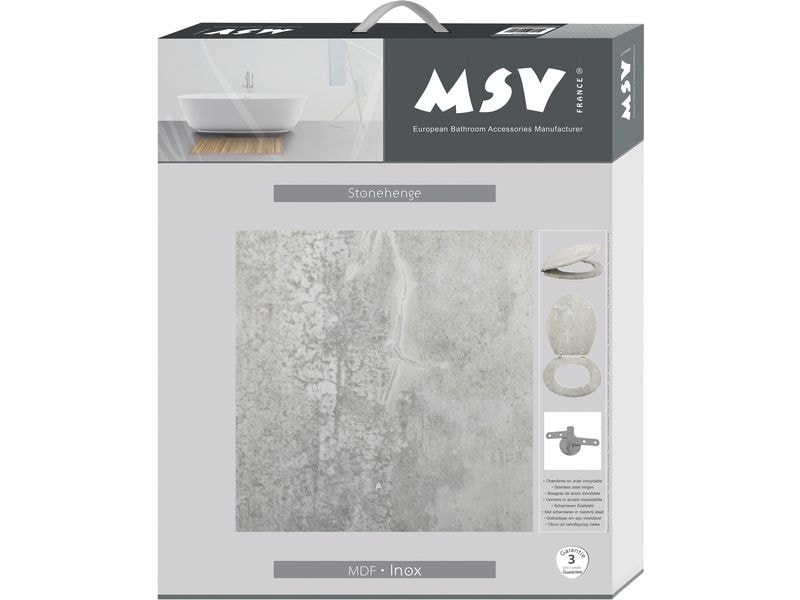 MSV Toilettensitz Grau WC-Sitz aus MDF mit Edelstahlscharnieren