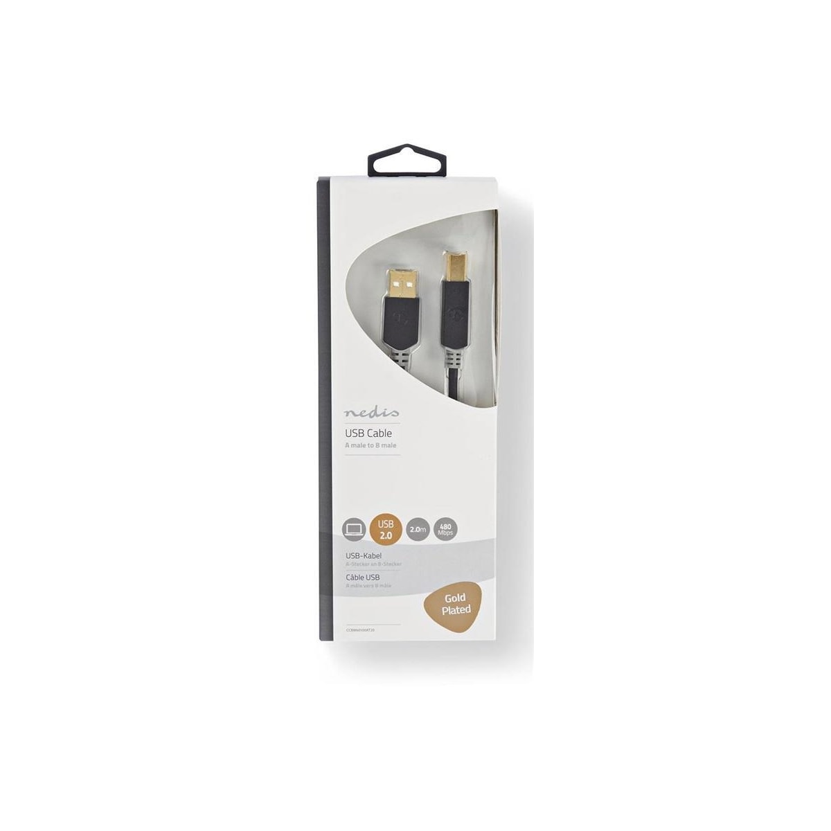USB 2.0-Kabel | A, hann - B, hann | 2,0 m | Antrasitt