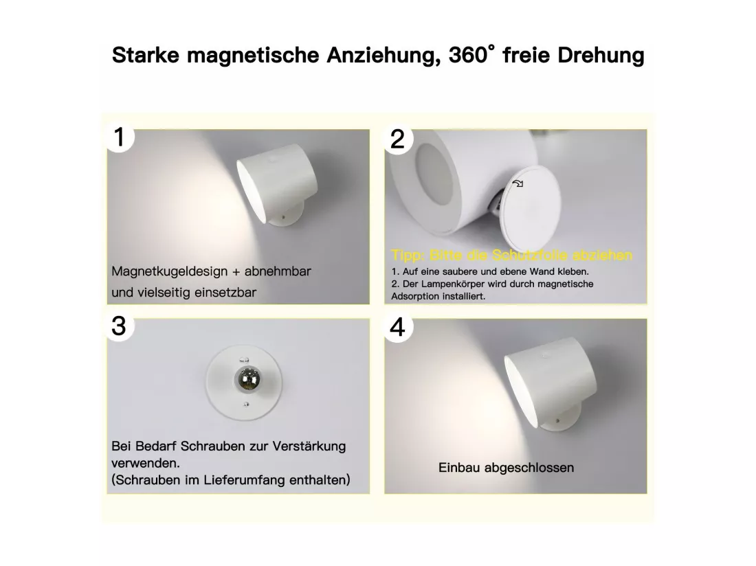 NETTLIFE Applique murale intérieure sans alimentation électrique : Lampe murale LED avec interrupteur eBlanc Sans fil Eclairage mural Touch Variable