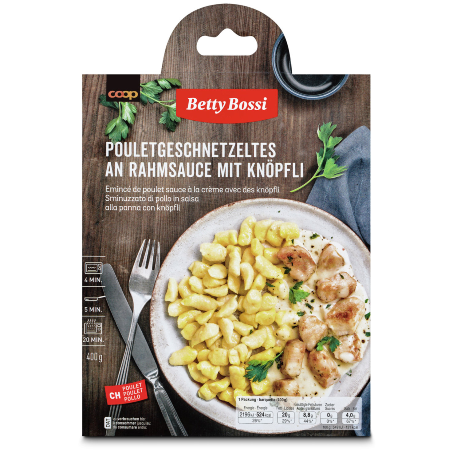 Betty Bossi Poulet-Geschnetzeltes an Rahmsauce mit Knöpfli