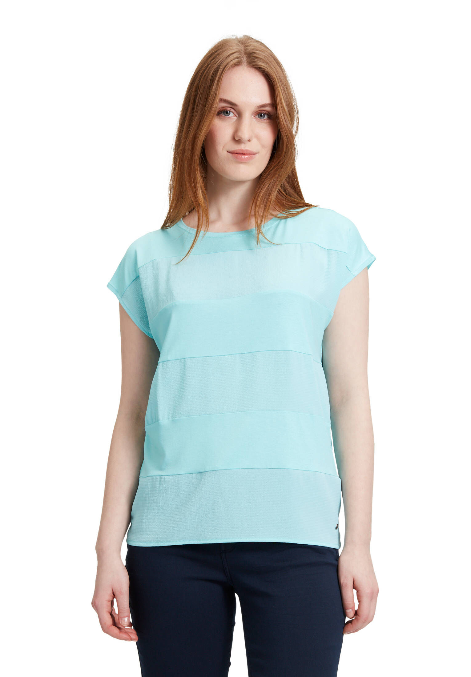 Betty & Co| Damen Patchwork-Shirt mit Webbesatz