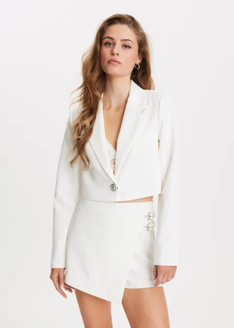 Korte blazer met zilveren knoop wit (WIT)