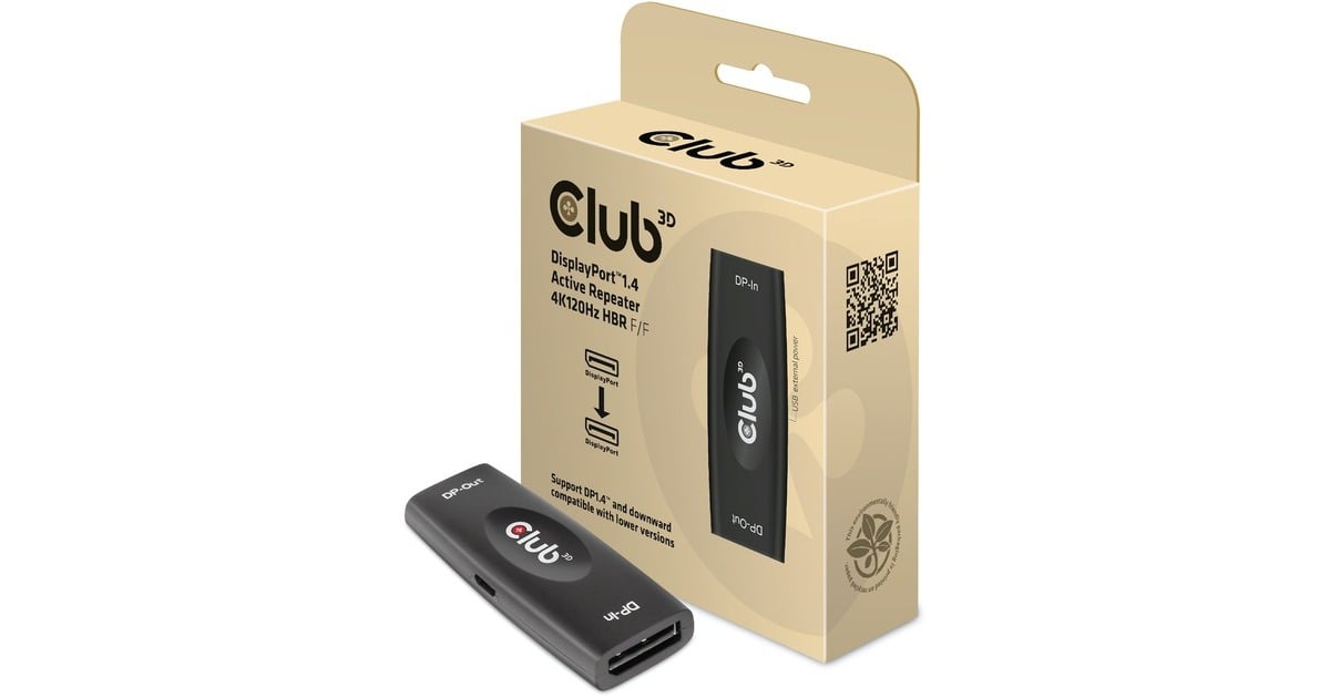 Club 3DDisplayPort 1.4 Active Repeater 4K120Hz HBR3 F/F kabel  (Zwart)
