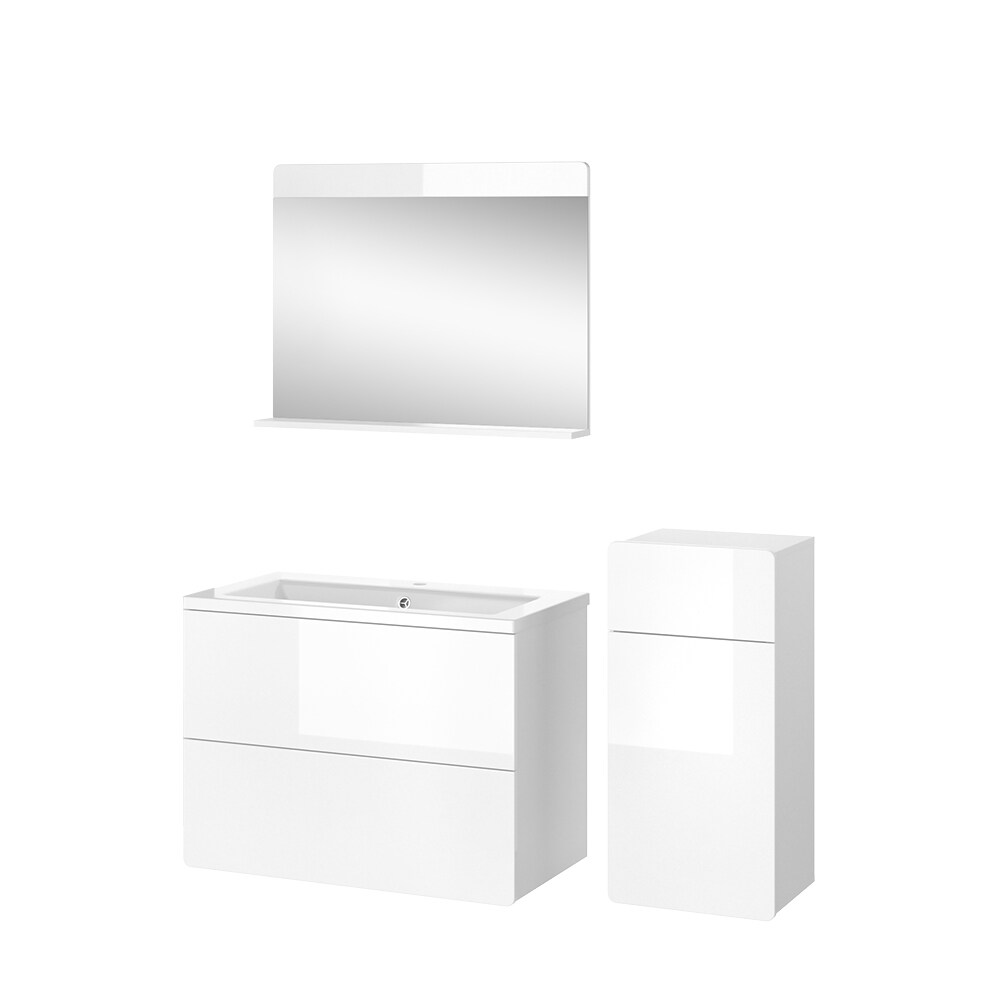 Vicco Badmöbel-Set Izan Weiß Hochglanz modern Waschtischunterschrank Waschbecken Badspiegel Midischrank