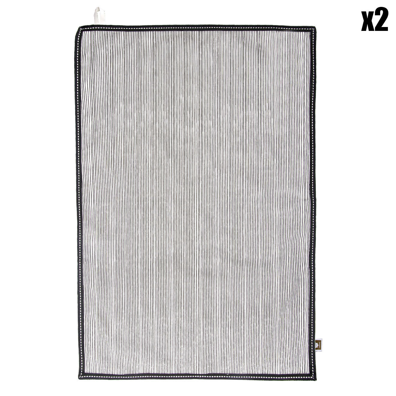 Febronie 2 Torchons en Coton Pinstripe noirs - 50x75 cm
