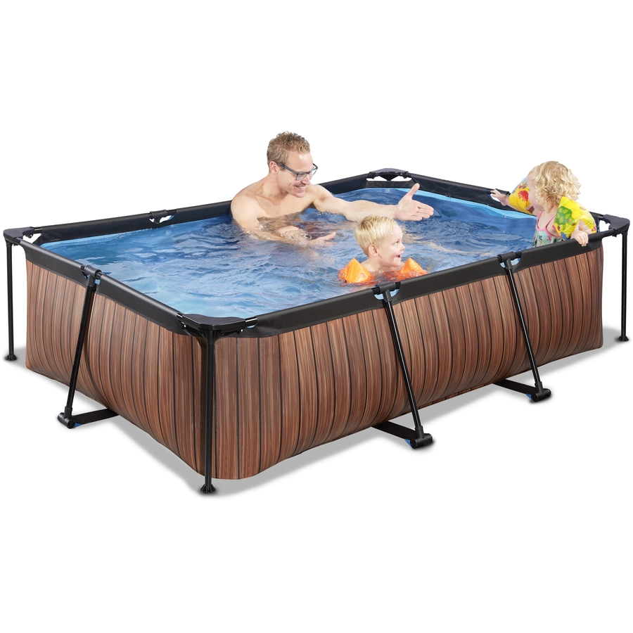 EXIT Frame Pool 220x150x60cm (12v Kartusche Filterpumpe) - Holz optik