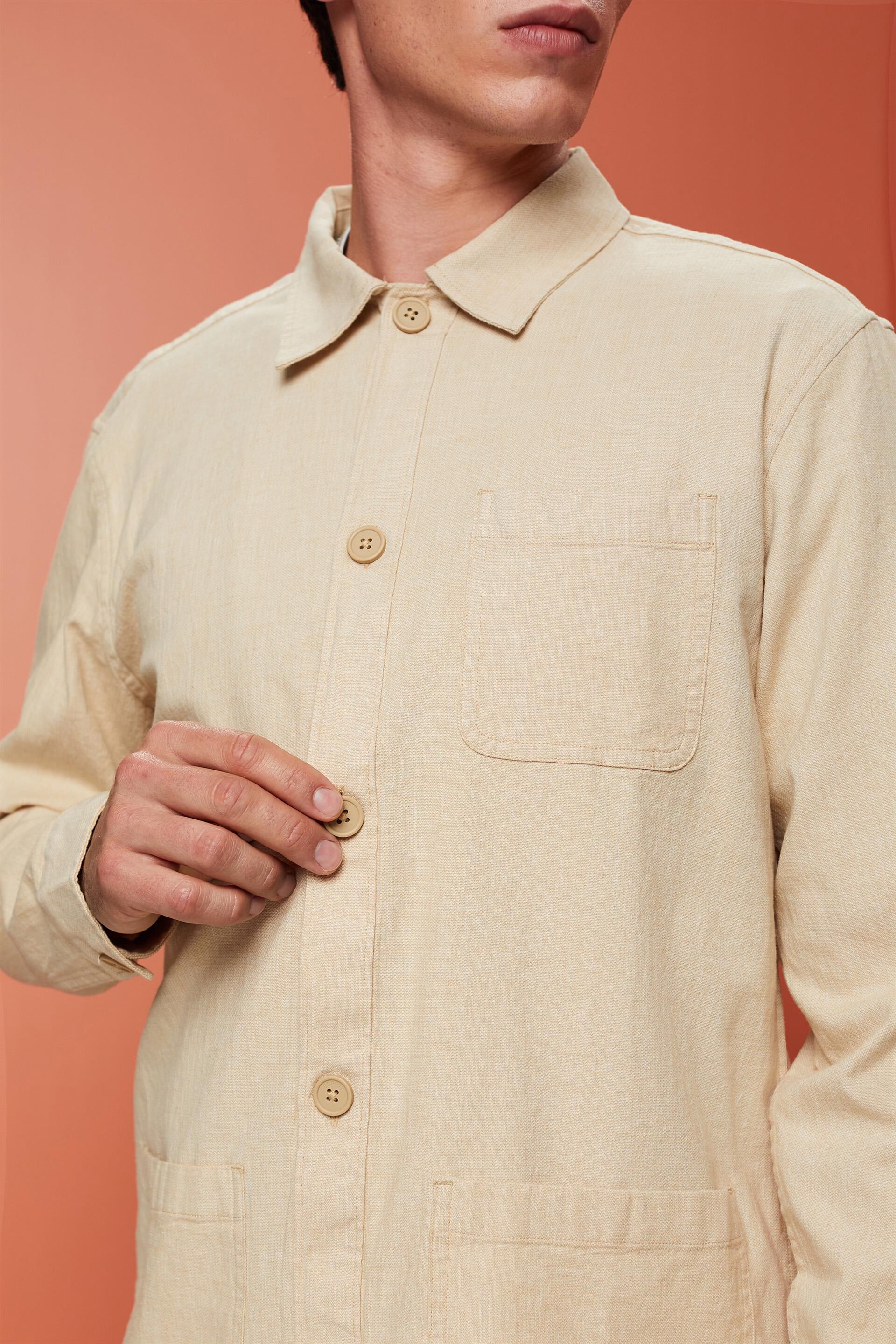 Chemise à chevrons, en lin mélangé