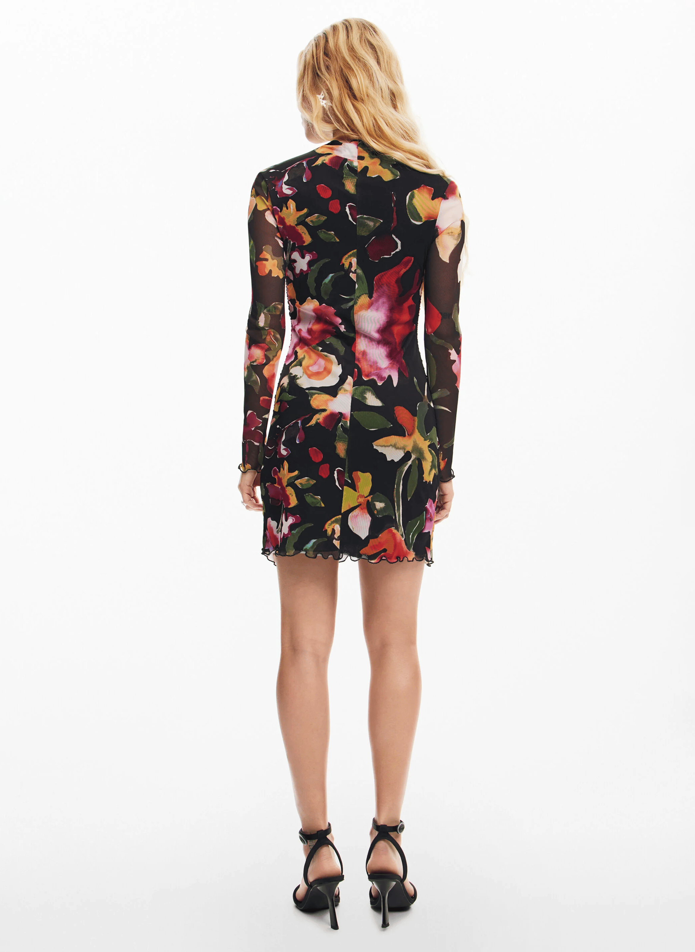 Robe courte col rond imprimée | Noir