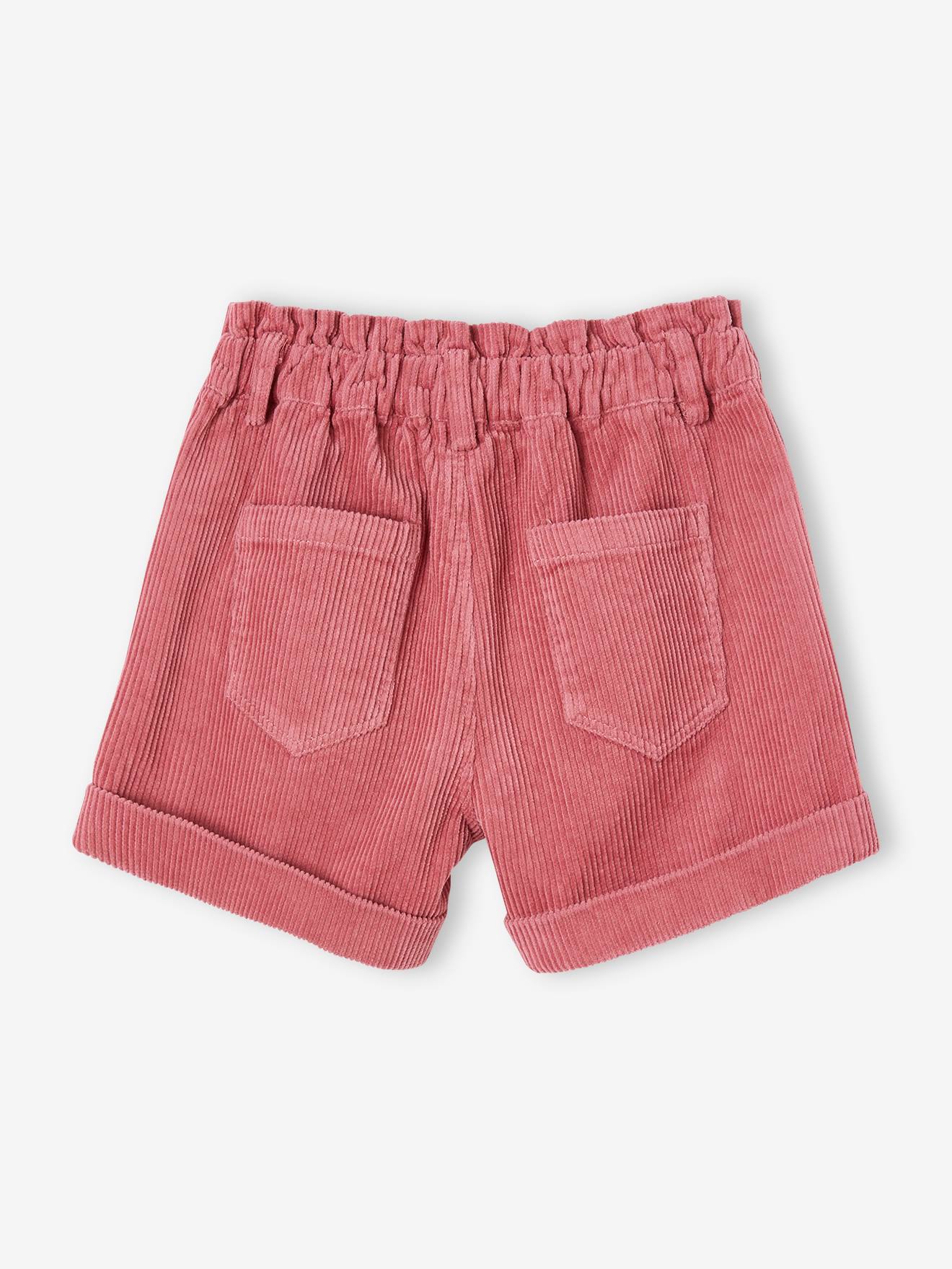 Calça curta de veludo cotelê, estilo paperbag, marrom médio, lisa.