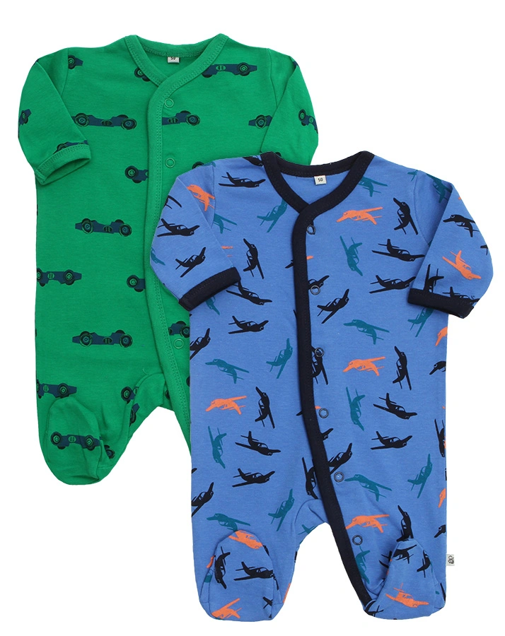 Strampler BOY WORLD 2er-Pack mit Fuß in dunkelblau/grün