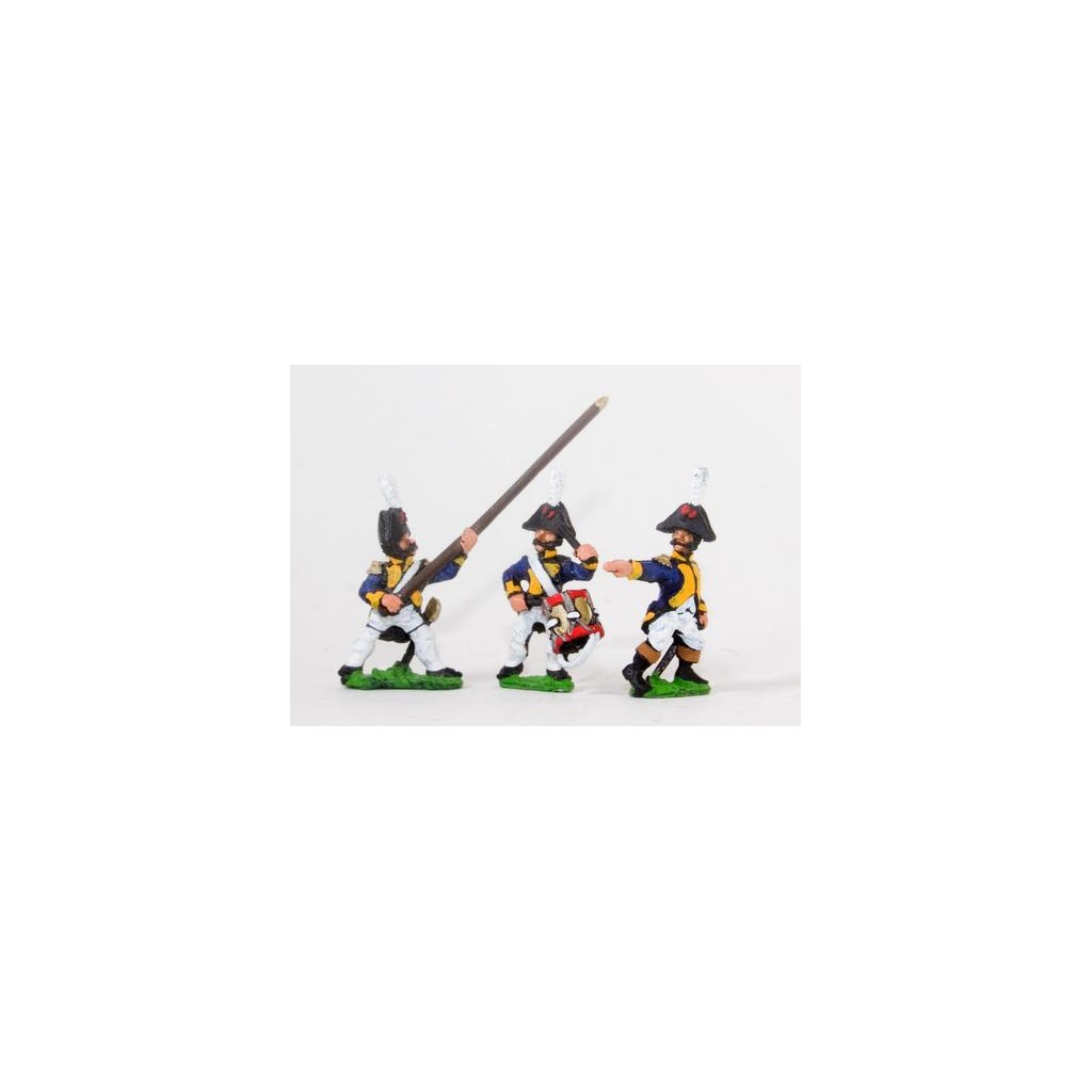 Early Spanish Infantry: Command: Line Officer, Standard Bearer and Drummer, advancing