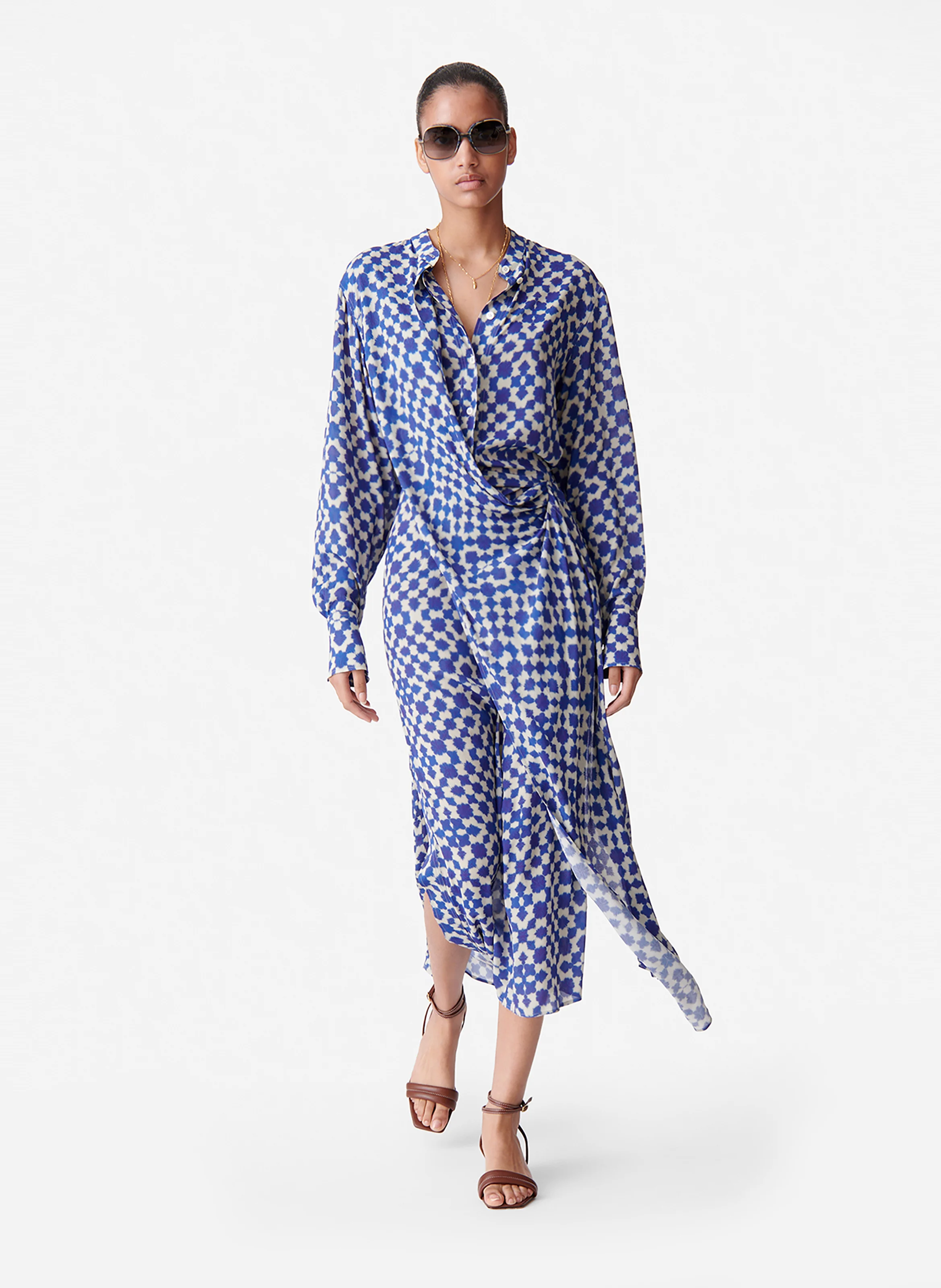 DOLMEN - Robe longue col Vimprimée | Bleu