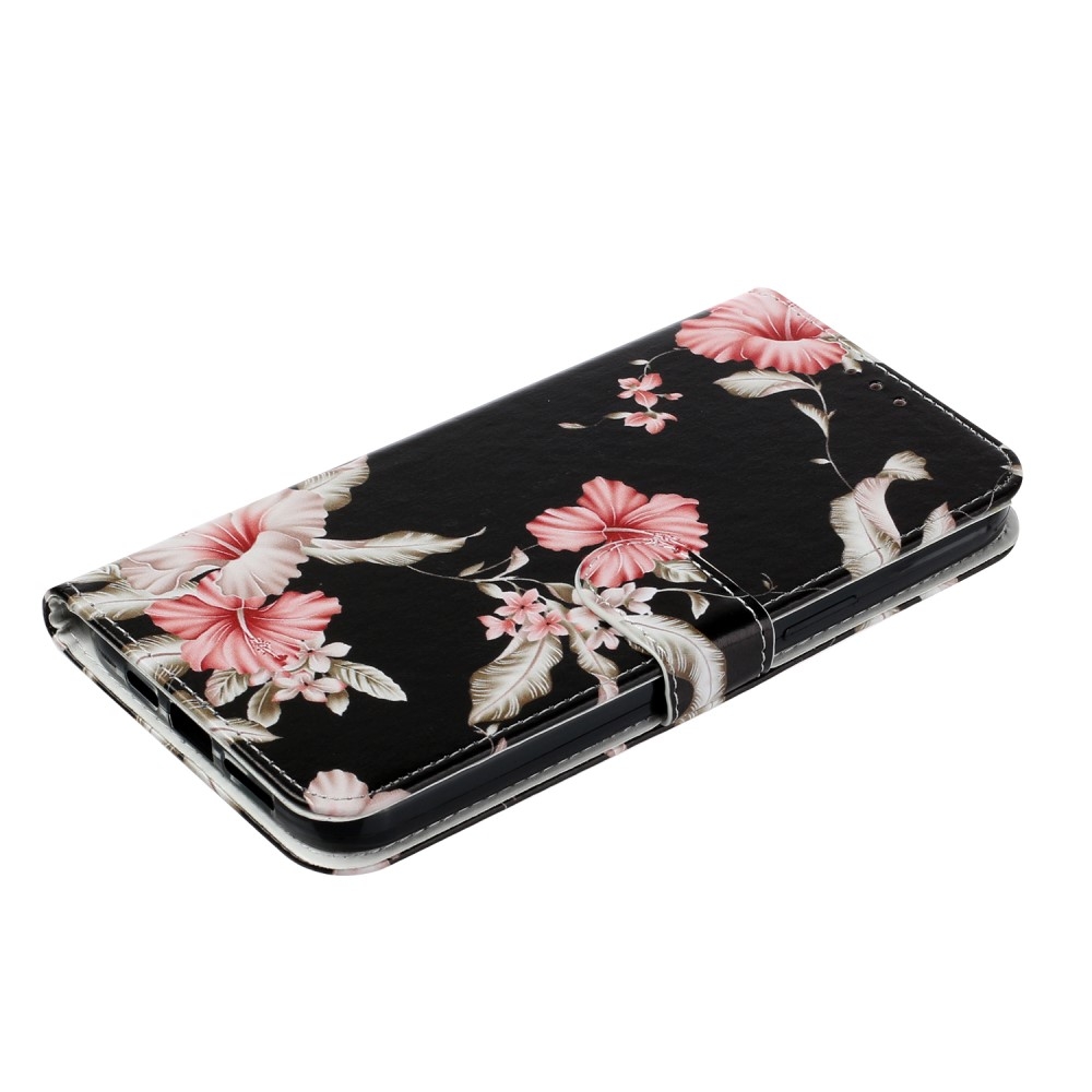 iPhone 12 / iPhone 12 Pro Leder Tasche Flip Cover Rosa Azalea Blumen - Schwarz