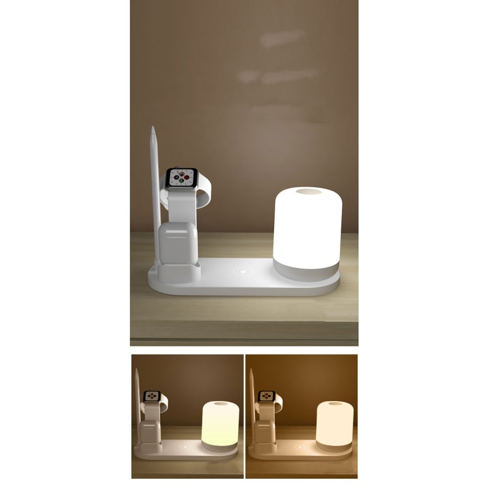 5in1 Qi Wireless Tisch Ständer Dockingstation für iPhone / AirPods / Apple Watch / Apple Pencil   Nachtlicht - Schwarz