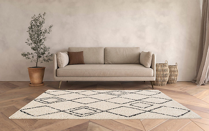 Tapis Shaggy Coltrane motif Berbère L. 170 x l. 120 x ep. 3 cm crème GoodHome