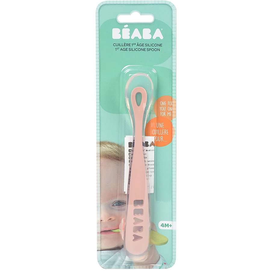 BEABA® Ergonomischer Babylöffel aus Silikon 1. Altersstufe altrosa