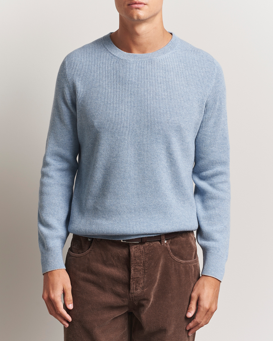Brunello Cucinelli Cashmere Rib Crew Neck Sweater Light Blue