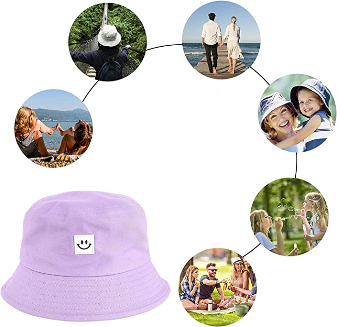 (Ø20cm) Fischerhut Fashion Accessoire Festival Bucket Hat Smiley Sommermütze - Lila