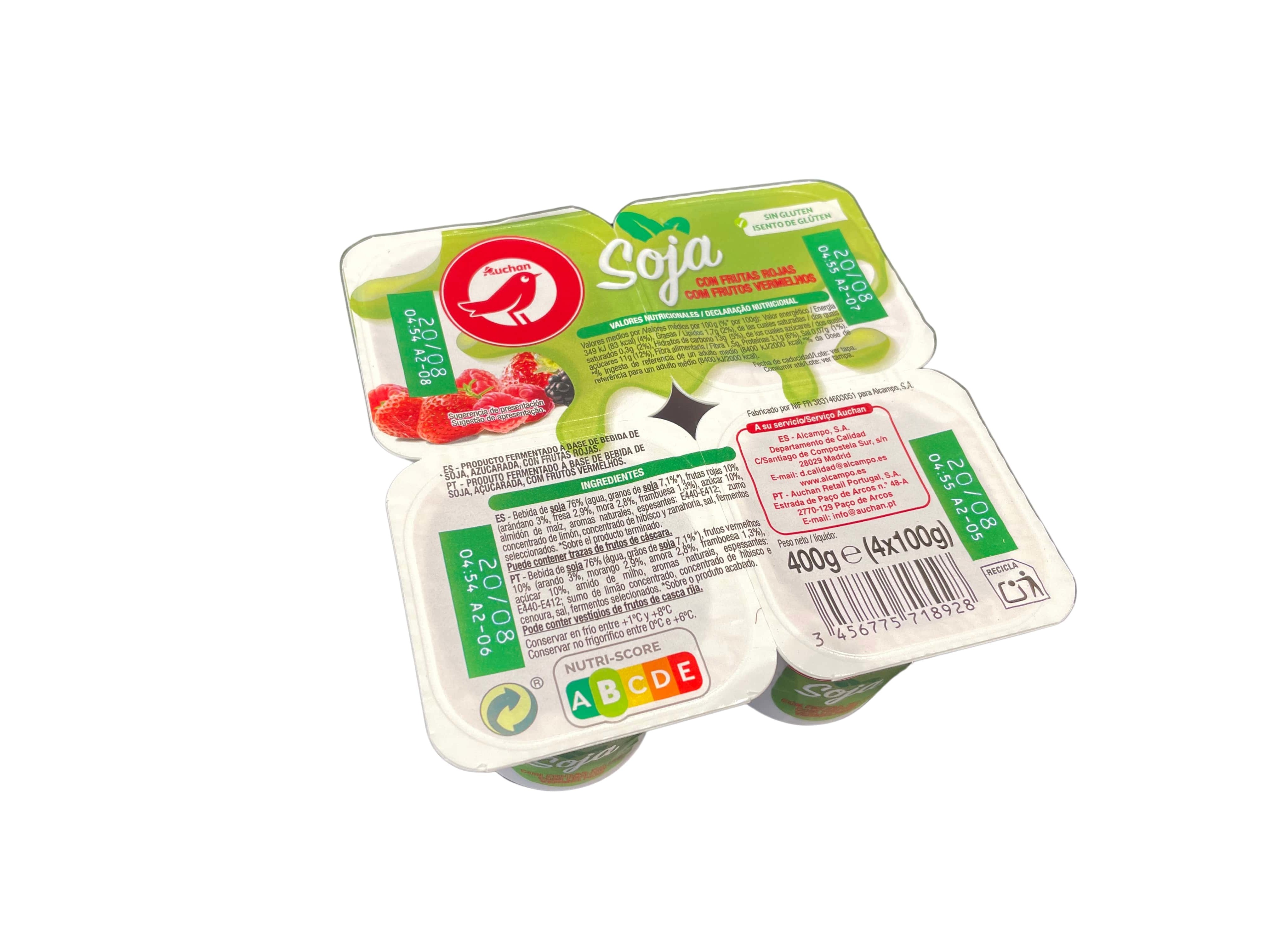 SOJAGURTE AUCHAN FRUTOS VERMELHOS 4X100G