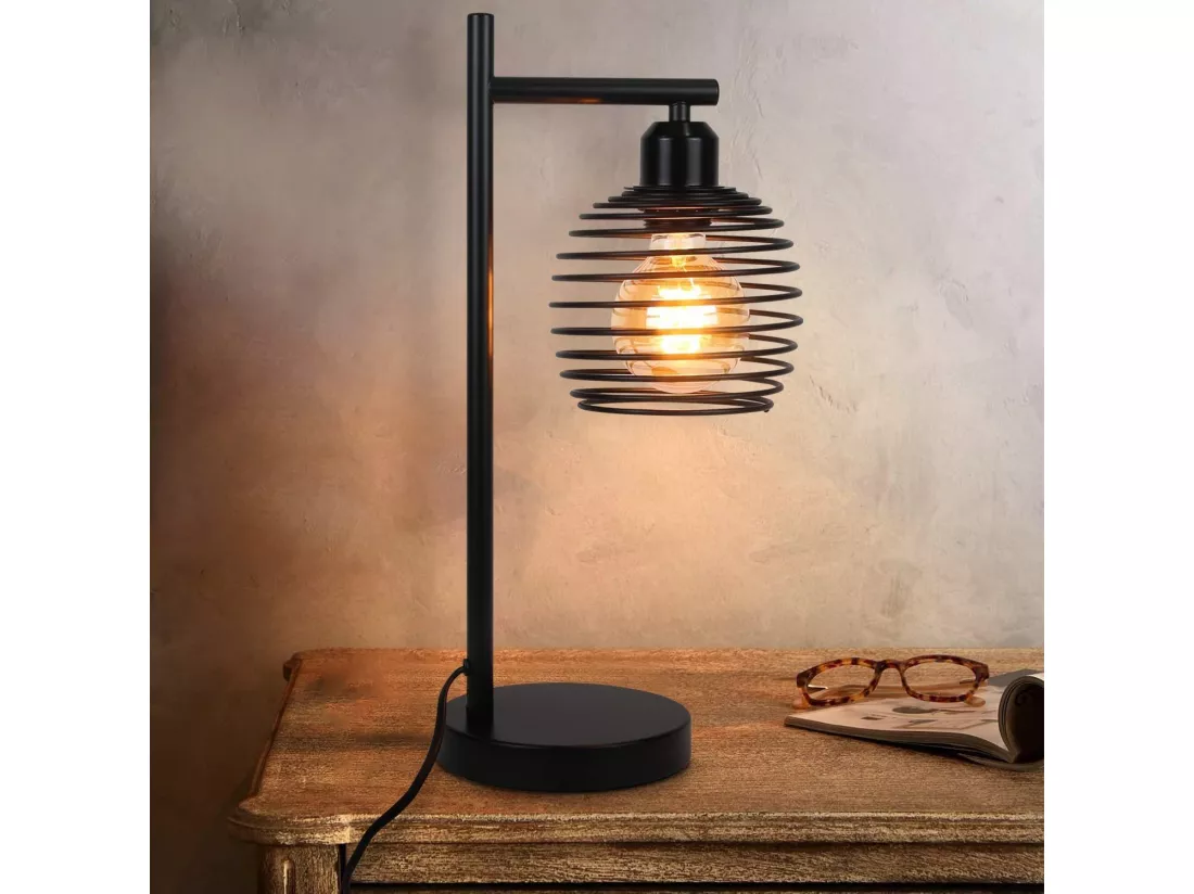 NETTLIFE Lampe de table Vintage Lampe de chevet E27 - Noir Chambre à coucher Lampe de table industrielle en métal Max. 40w Lampe de bureau rétro