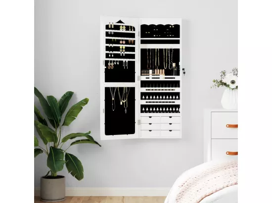 Armoire à bijoux avec miroir murale blanc 37,5x10x106 cm