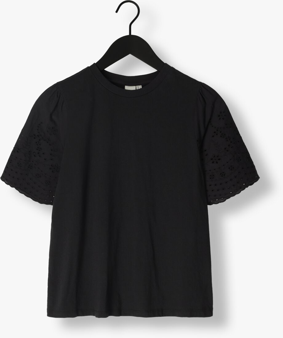 Y.A.S. zwarte y.a.s. t-shirt yaslex ss top w. emb sleeves s.