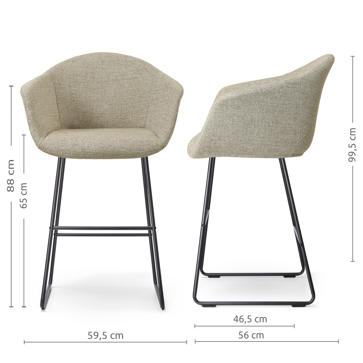 Barkruk Nino-Otis H65 cm zwart onderstel taupe melange