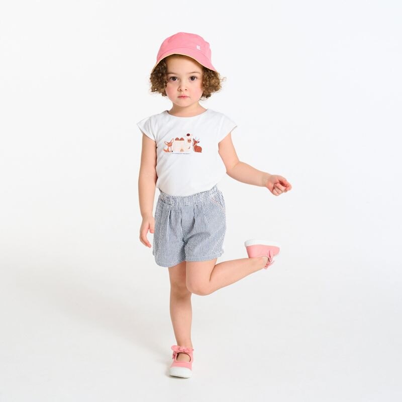 Tee-shirt animaux blanc et short seersucker bleu bébé fille Blanc