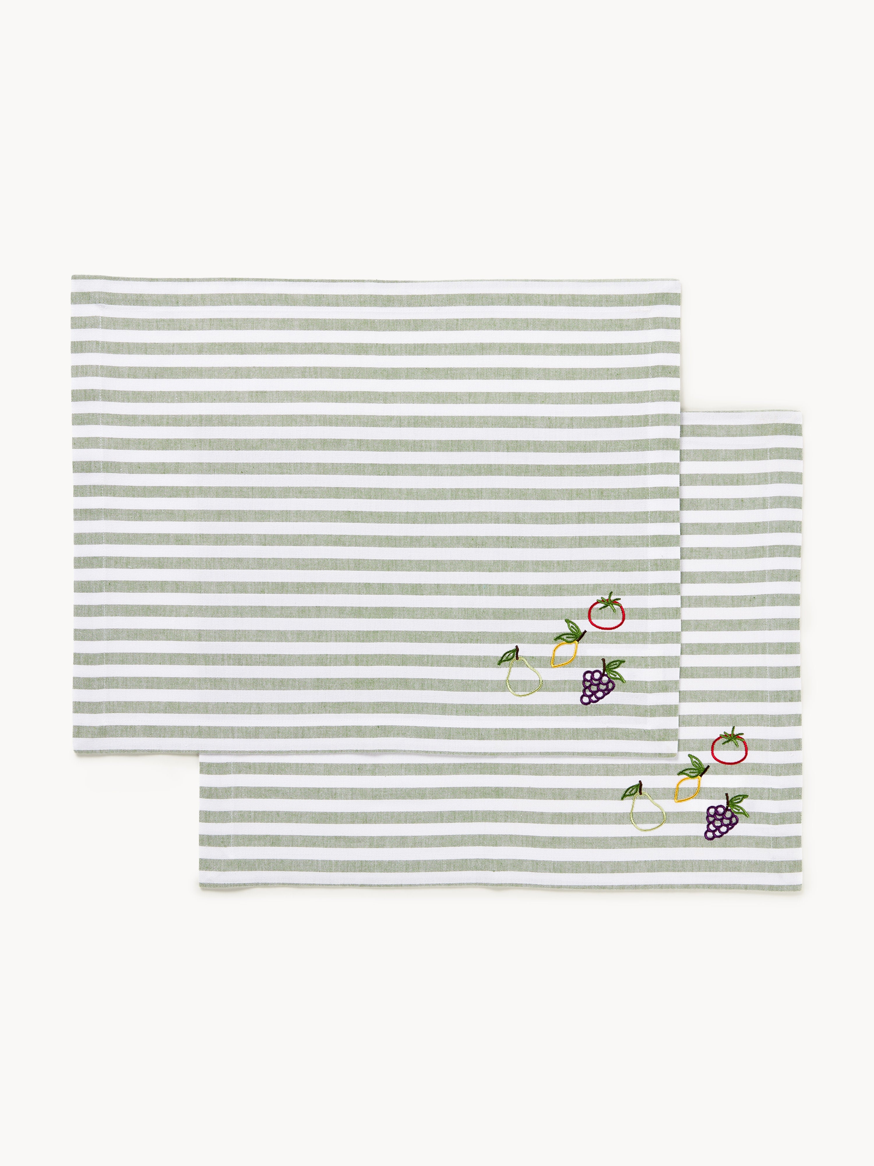 Gestreepte placemats Melony met geborduurde motieven, 2 stuks