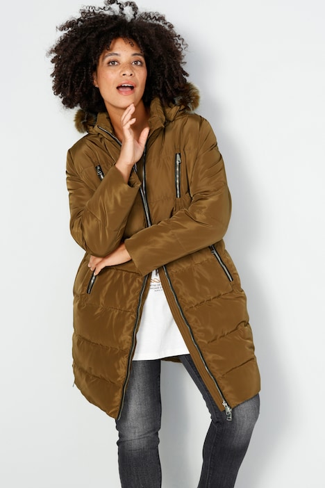 Steppjacke, Kapuze mit Webpelz, Zipper, Langarm