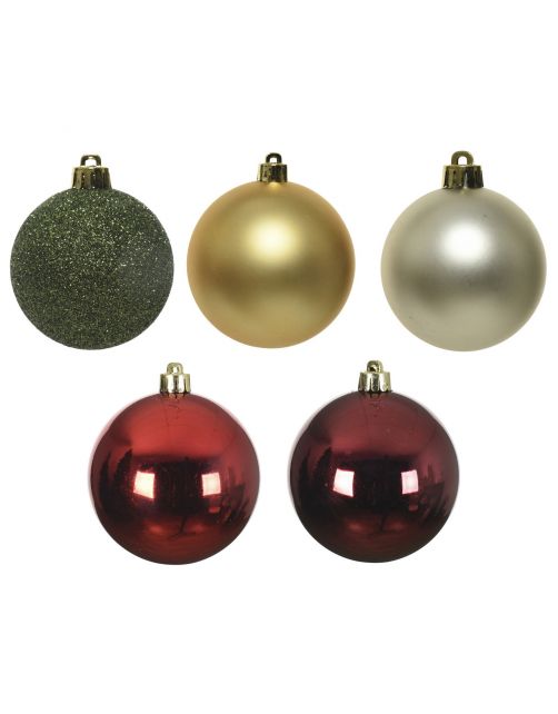 Decoris Kerstballen Mix - Kerstboomversiering - Ø6 cm Goud Groen Rood 30 stuks 5 Assortiment
