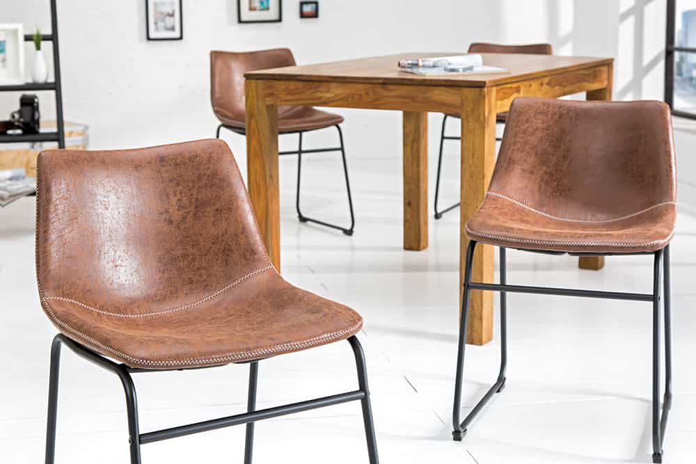 Industrial Design Stuhl DJANGO vintage braun mit Eisengestell