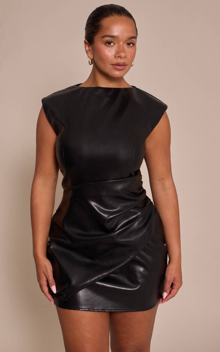 Noir Robe Moulante Mini En Synthétique Avec Panneau Froncé