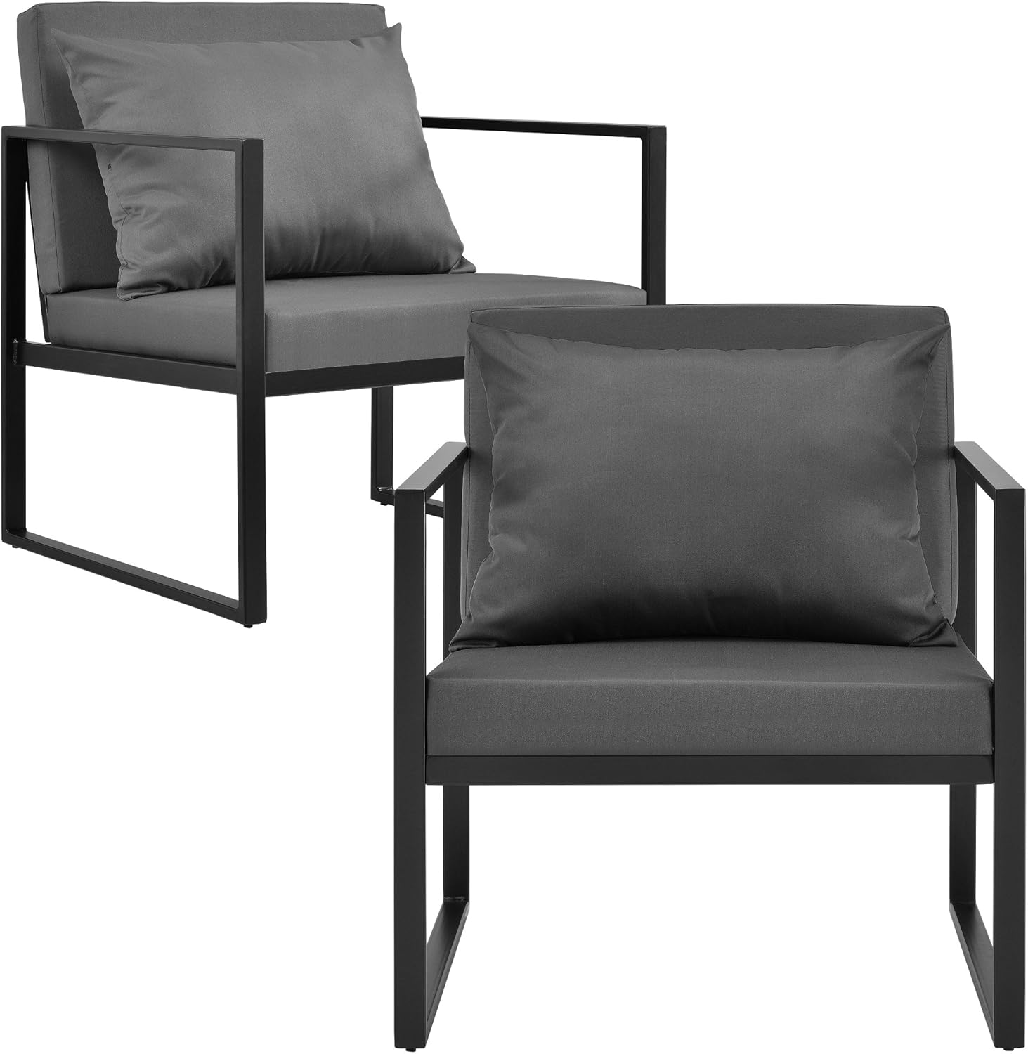 casa.pro 2X Gartenstuhl 70 x 60 x 60 cm Gartensessel 2er Set Outdoor Garten Lounge Sessel Schwarz/Dunkelgrau